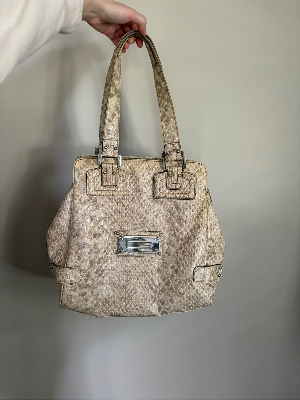 Y2K Guess cream faux croc leather large tote purse